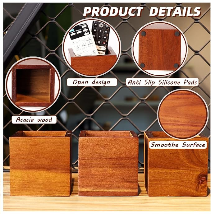 Remote Control Holder, Wooden TV Remote Holder for Table, Remote Organizer Caddy for Home Decor, Remote Box for Nightstand, Brown, 1 Slot - 3.5 Inch