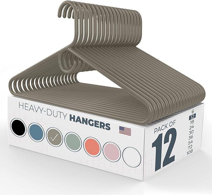 Heavy Duty Clothes Hangers 12 Pack – Made in the USA – 8lb Capacity Plastic Hangers for Adult Clothing – Durable for Pants, Coats, Jackets, or Jeans – Gray