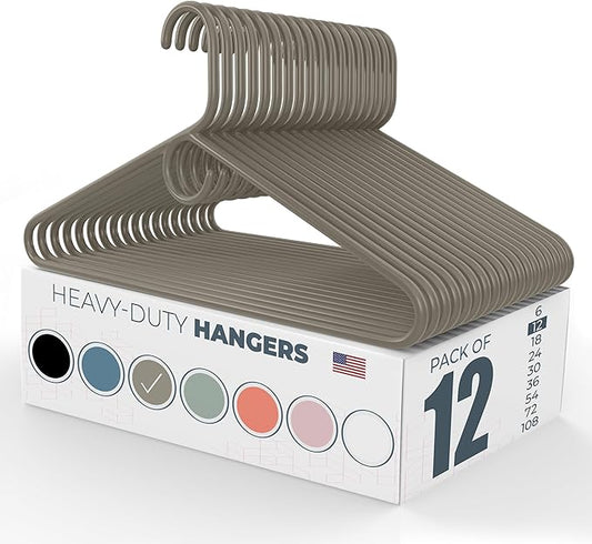 Heavy Duty Clothes Hangers 12 Pack – Made in the USA – 8lb Capacity Plastic Hangers for Adult Clothing – Durable for Pants, Coats, Jackets, or Jeans – Gray