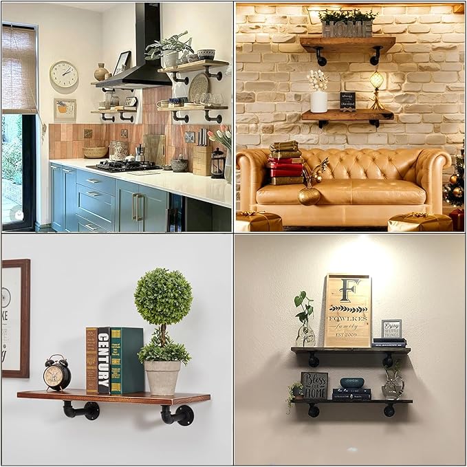 Industrial L Pipe Shelf Brackets for 7-14 in Depth Wood,Heavy-Duty 3/4" Iron,Wall Mount Floating Shelf Bracket L Metal Pipe Shelving Brackets for Wood-Black DIY Pipe Shelves(6.7*3.1 Inch 8 Pack)