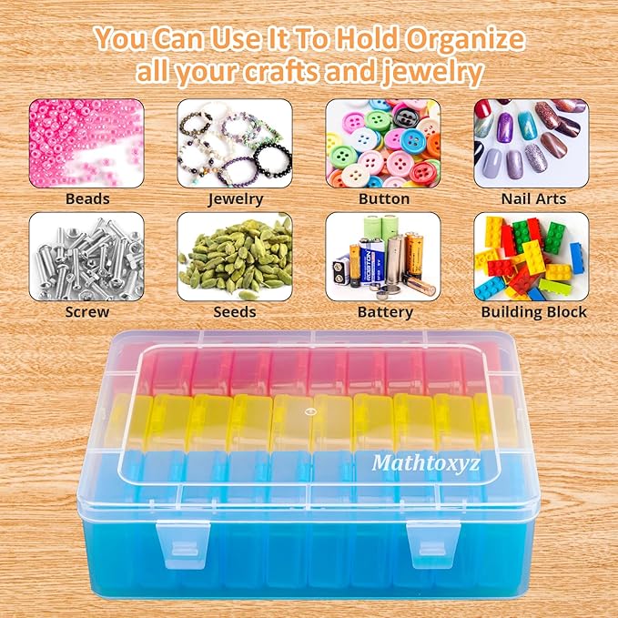 Mathtoxyz Bead Organizer Box(Red,Yellow,Blue), 30Pcs Small Bead Organizers and Storage Plastic Cases Mini Clear Containers Boxes with Hinged Lid and Rectangle for Bracelet Making DIY Jewelry Craft