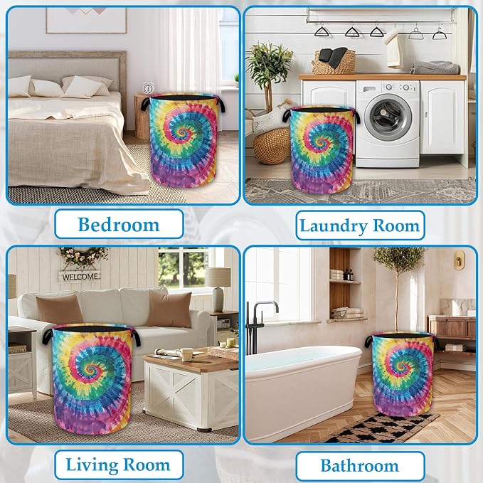 Tie Dye Laundry Basket Collapsible Laundry Hamper Clothes Storage Bin for Bathroom Bedroom Room Decor 16" X 20.8"