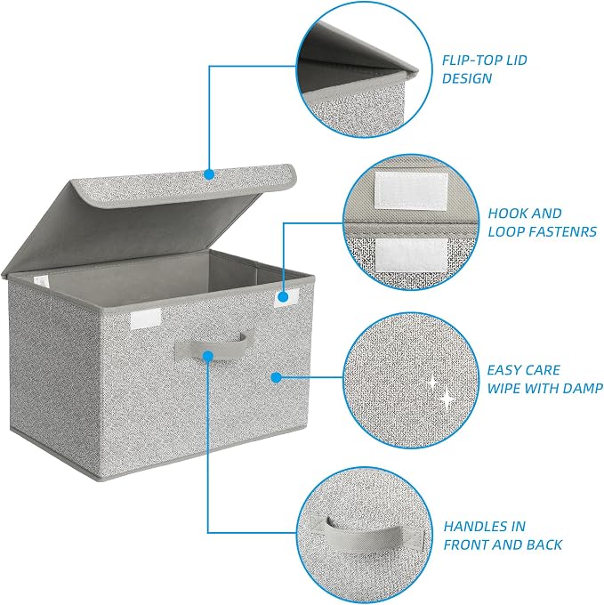 GRANNY SAYS Storage Baskets with Lids, Clothes Storage Boxes, Fabric Storage Bins, Keepsake Box, Closet Organizers and Storage, Gray, 2-Pack
