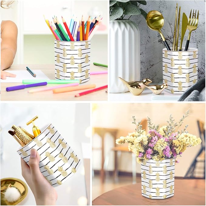 Pen Holder, Pencil Holder for Desk Pineapple Pattern Pencil Cup for Girls Kids Durable Ceramic Desk Organizer Makeup Brush Holder for Office, Classroom, Home, Yellow Pineapple