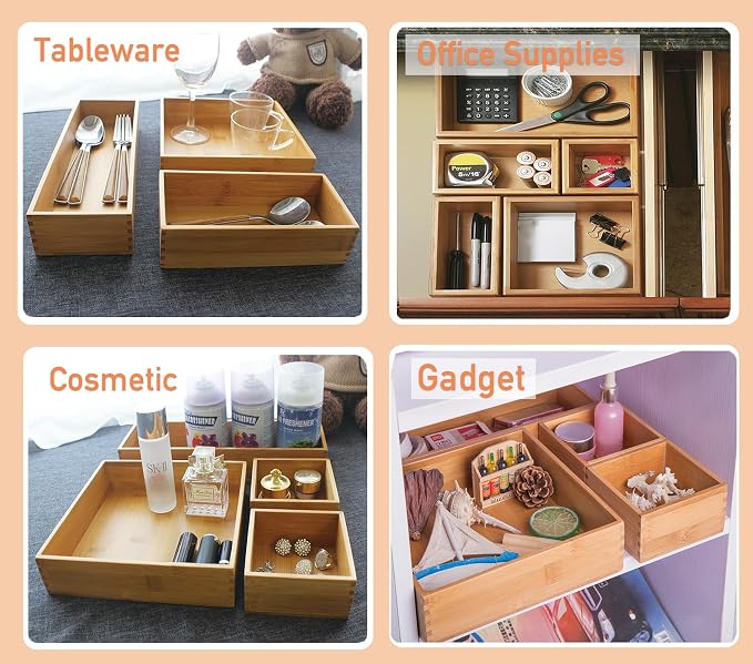 Bamboo Drawer Oragnizer Box, Kitchen Seasoning Organizer Tray, Tableware Knife Fork Organizer Box, Home Drawer Sorting Box, Bamboo 12"*4"