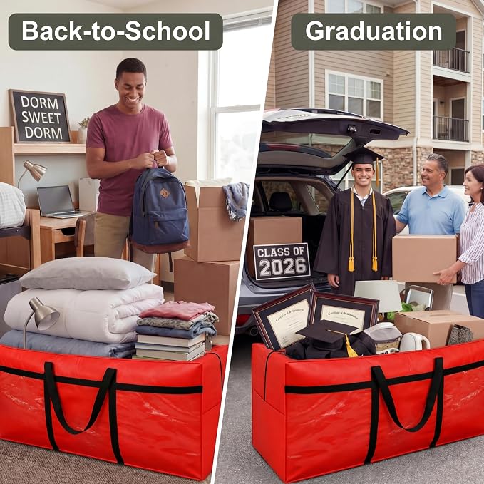 4 Pcs 194 Gallon Extra Large Moving Bags Heavy Duty Storage Bag with Strong Zipper Handle Foldable XXL Jumbo Storage Tote Packing Moving Box for College Dorm Travel Cloth Duffle (Red)