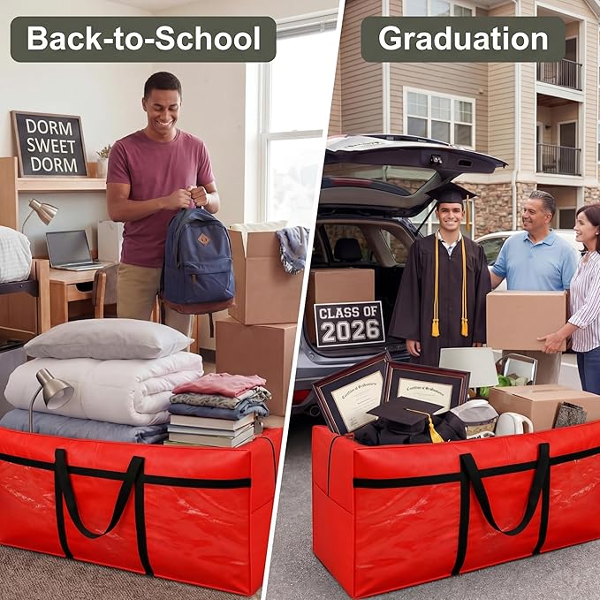 4 Pcs 96 Gallon Extra Large Moving Bags Heavy Duty Storage Bag with Strong Zipper Handle Foldable XXL Jumbo Storage Tote Packing Moving Box for College Dorm Travel Cloth Duffle (Red)