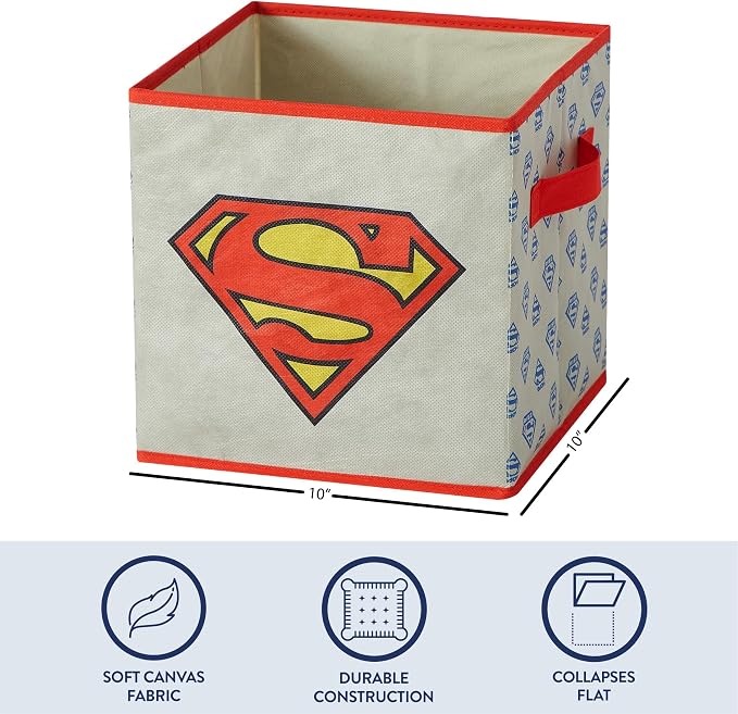 Superman Kids Storage Cubes, 2 Pack Foldable Fabric Bins with Handles, Collapsible Organizer Boxes for Bedroom, Playroom & Nursery, Durable Kids Storage Solution