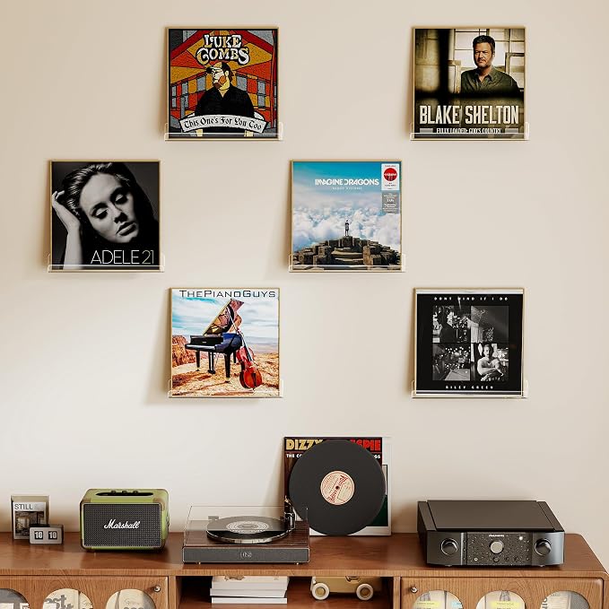 Laurensory Vinyl Record Wall Mount Shelves, 12 inch Vinyl Holder, 6 Pack | Clear Acrylic Floating Shelves for Album Record Storage Display, Wall Decor, Magazine Rack, Kids Bookshelf, Picture Ledge