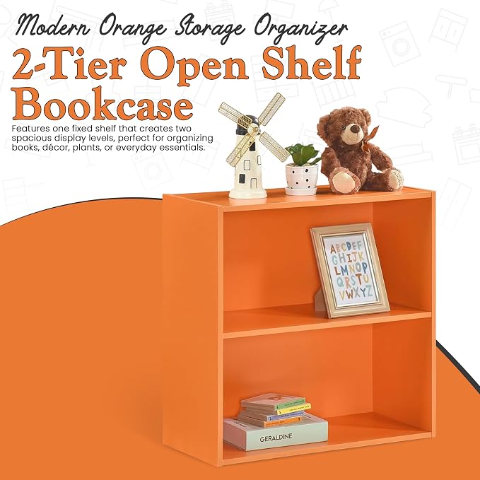 KB Designs - Tony 2-Tier Modern Bookcase with Open Storage Shelves for Kids’ Rooms, Playrooms, or Home Offices – Compact Colorful Bookshelf Organizer