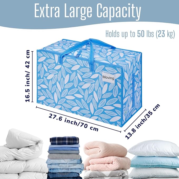 VENO 2 Pack Extra Large Heavy Duty Moving Bags with Wide Opening & Reinforced Handles, Reusable Storage Tote Bags with Strong Zippers for Clothes, College Dorm Essentials & Moving Supplies