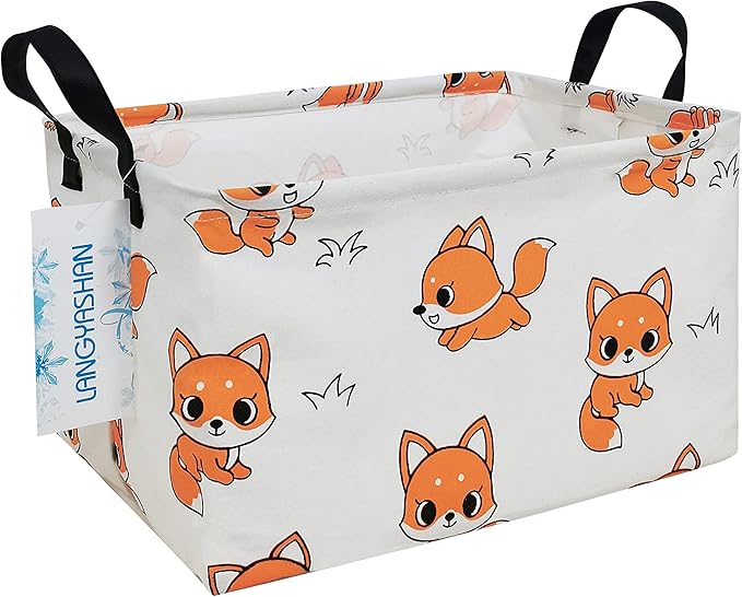 Rectangular Collapsible Storage Basket Nursery Organizer Fox | Storage Bin Foldable Canvas with Handles for Organizing Home Kitchen Children Toys Office Closet Shelf Baskets