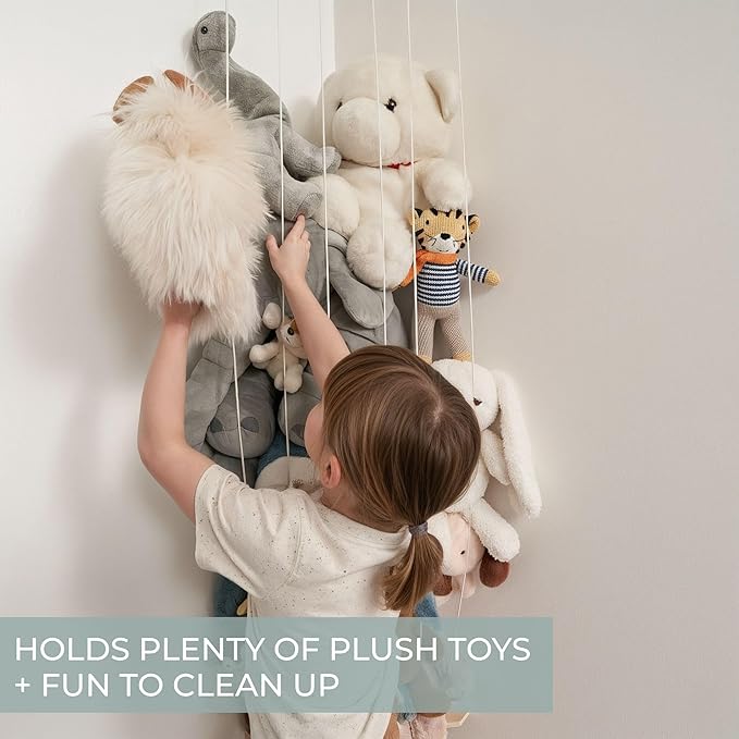 Stuffed Animal Storage Zoo with Decorative Muslin Garland - Cute Wooden Toy Storage Organizer for Kids Playroom or Nursery - Clever and Easy to Assemble Corner Wall Holder Maximizes Small Spaces