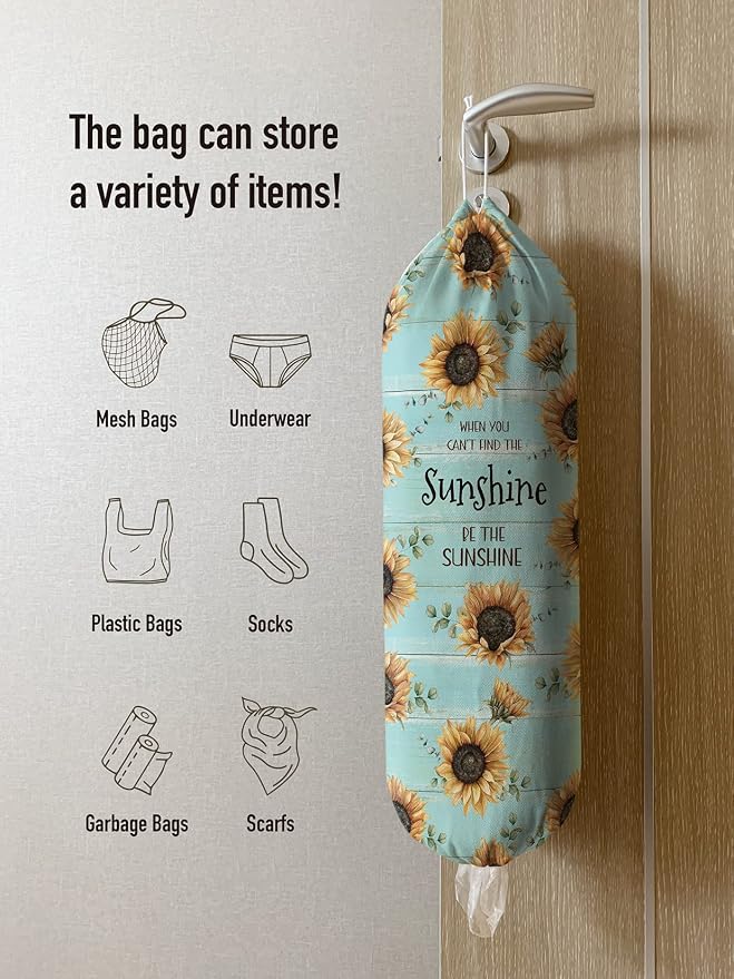 Hglian Sunflower Plastic Bag Holder Be The Sunshine Grocery Bag Organizer Storage,Teal Motivational Kitchen Décor