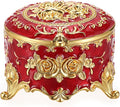 Hipiwe Vintage Metal Jewelry Box - Small Trinket Organizer Ring Box Case with Rose Pattern Jewelry Storage Box for Ring Earrings Necklace, Keepsake Box for Women,Red
