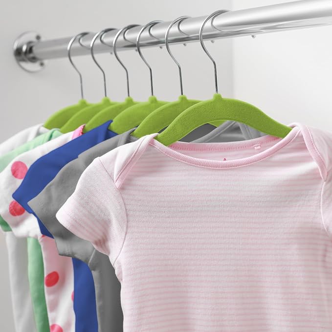 Casafield 100 Velvet Baby Hangers - 11" Size for Infant & Toddler Clothes - Lime Green