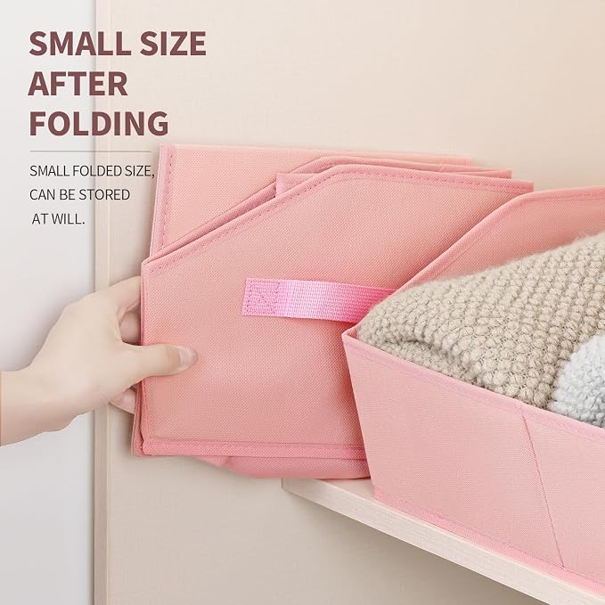 Homsorout Storage Bins for Shelves - Small Trapezoid Closet Shelf Organizer, Fabric Organization Bins with Handles, Storage Baskets for Clothes, Towel, Purse, 6 Pack, Pink