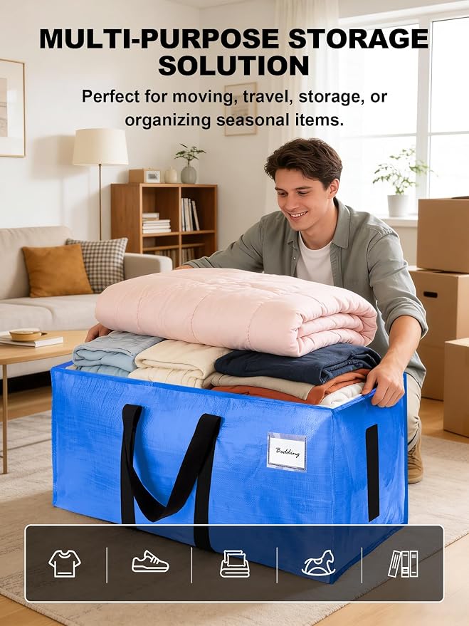 HOMESURE Supports 200lbs Heavy Duty Moving Bags - Strong Zipper & Wrap-Around Handles - Water-Resistant Storage Totes, Durable Alternative to Moving Boxes - 40 Pack - Sky Blue