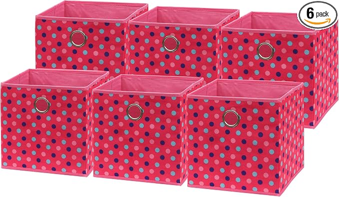 Simple Houseware 10-Inch Collapsible Fabric Cube Storage Bin with Handles, Printed Design, 6 Pack, Pink