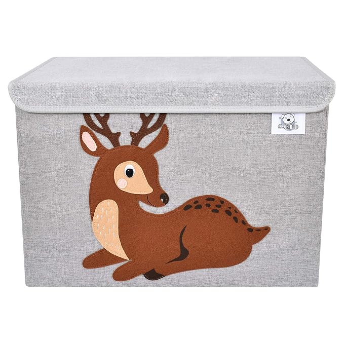 Foldable Large Kids Toy Chest with Flip-Top Lid, Collapsible Fabric Animal Toy Storage Organizer/Bin/Box/Basket/Trunk for Toddler, Children and Baby Nursery (Deer)