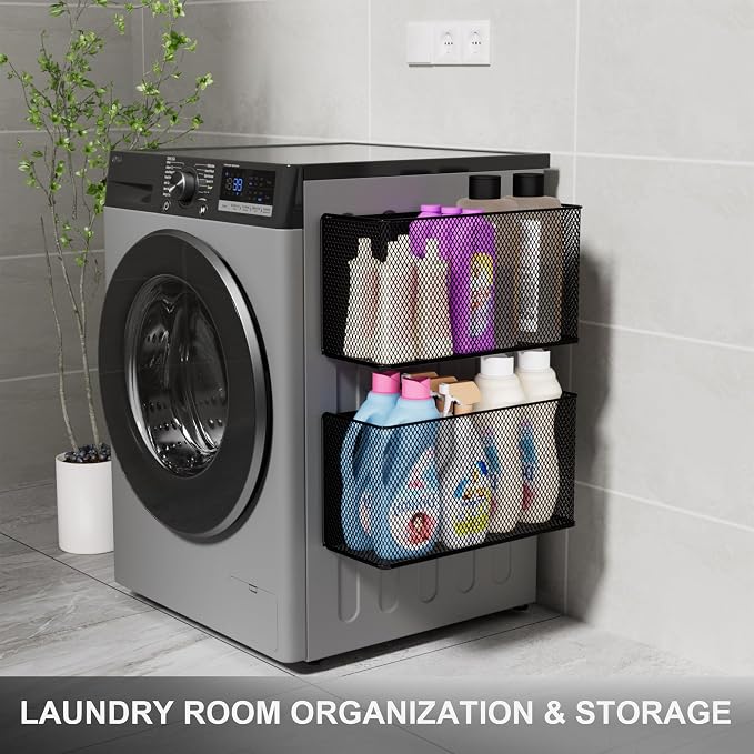 Magnetic Baskets Shelf Bins Organizer Holder Storage Rack Containers for Fridge, Whiteboard, Locker - Home Kitchen Laundry Office School ((1-Pack) Black/XL)