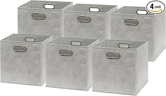 Simple Houseware 11-Inch Collapsible Fabric Cube Storage Bin with Handles, Printed Design, 6 Pack, Gray