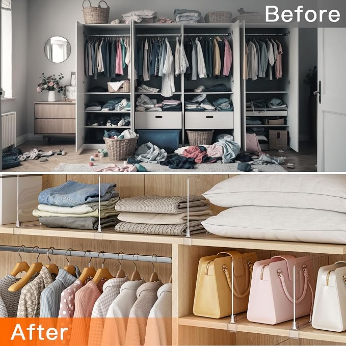 Fixwal 12 PCS Detachable Acrylic Shelf Dividers for Closet Organization Clear Shelf Divider for Closet Organizers and Vertical Purse Organizer for Closet, Bedroom, Kitchen, Office, Cabinets, Bathroom