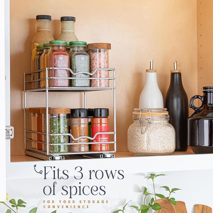 Pull Out Cabinet Organizer for Spices, Cans 6-1/2"W x 10-3/8"D x 8-7/8"H | Heavy Duty with Lifetime Limited Warranty, Pull Out Spice Rack, Cabinet Pull Out Shelf for Cans, Dishes, Etc, Easy to Reach