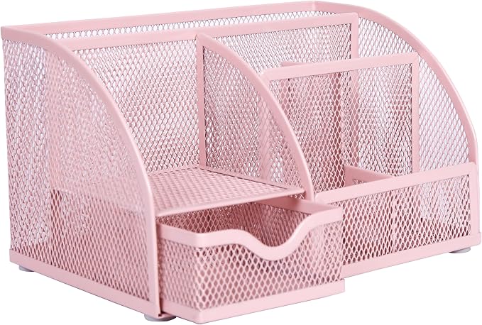 Exerz Desk Organizer Light Pink Office Desk Accessories Supplies Office Storage Desktop Pencil Pen Holder with Drawer Home Workspace