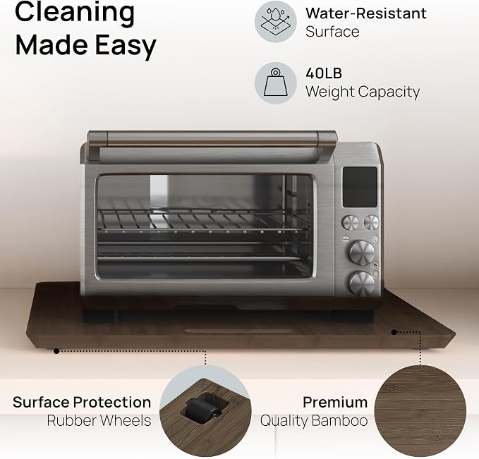 Ibyx Elegant Appliance Slider - Sliding Tray for Coffee Maker & Heavy Kitchen Appliances, Easy Slide, Made of Premium Bamboo, Space-Saving Kitchen Organizer, 40 lb Capacity, Brown - 21 x 15 Inch