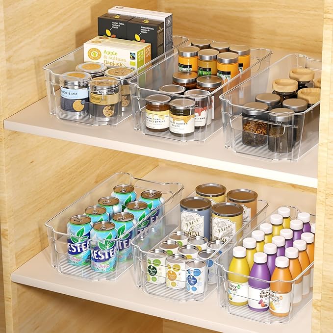 Clear Fridge Organizer, Refrigerator Organizer Bins with Handle, Freezer, Kitchen Cabinet, Pantry Organization, BPA Free Fridge Organizers (12.4 inch 2 Pack)