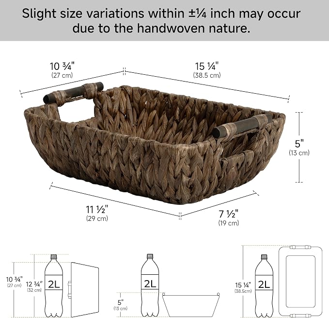 StorageWorks Wicker Baskets for Organizing, Woven Basket with Wooden Handles, Wicker Storage Baskets for Shelf, Brown, 2-Pack