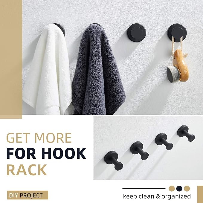 Angle Simple Towel Hook Matte Black, SUS304 Stainless Steel Bathroom Hand Towel Holder, Compact Round Robe Hook Wall Mount