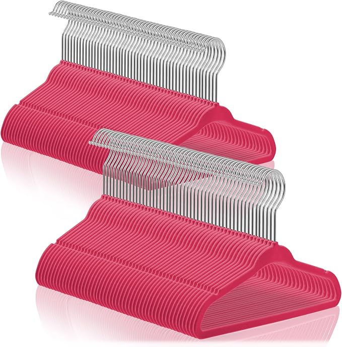 Casafield 100 Velvet Baby Hangers - 11" Size for Infant & Toddler Clothes - Pink