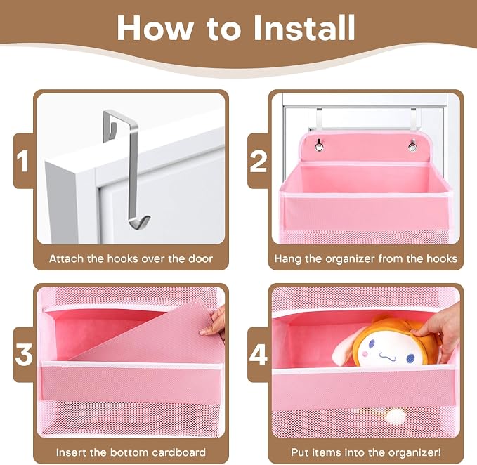 SpaceWhisper Over the Door Organizer, 5 Large Pocket Hanging Storage Organizer with 40lb Capacity, Space Saving for Nursery, Bathroom, Bedroom, Closet - Baby Essentials & Toiletry Organizer (Pink)