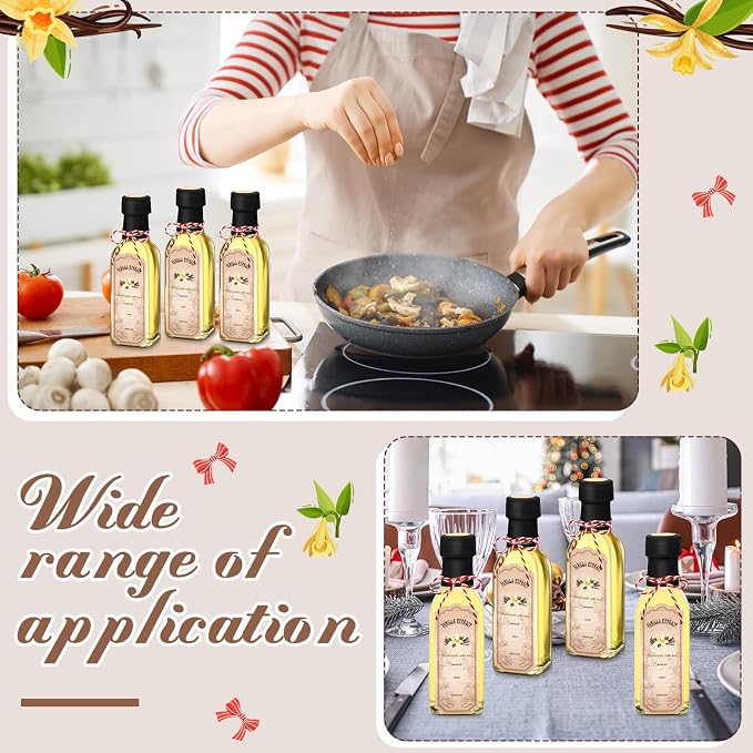 Tioncy 12 Pcs Vanilla Extract Bottles for Homemade Vanilla Jar Glass Square Bottle with Cap Shrink Band Sticker Syrup Food Storage Canister for Liquids Bean Sauce Spice Gift Giving (Black,5 oz)