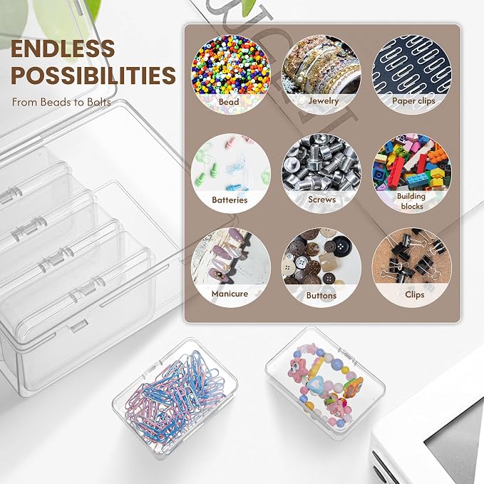 zoeynex 6-Pack Large Clear Plastic Storage Boxes with Master Case – Business Card Organizer System for 500+ Cards, Portable Hard Cases for USB Drives, Crayons, 3" Hardware & Crafts – 3.8" x 2.6" x 1"