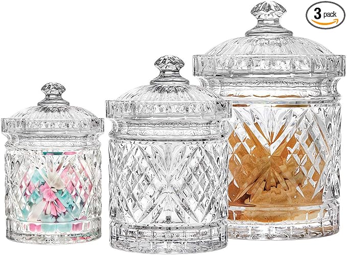 Godinger Canister Set, Crystal Glass Canisters Food Storage Candy Jars - Dublin Collection, Set of 3