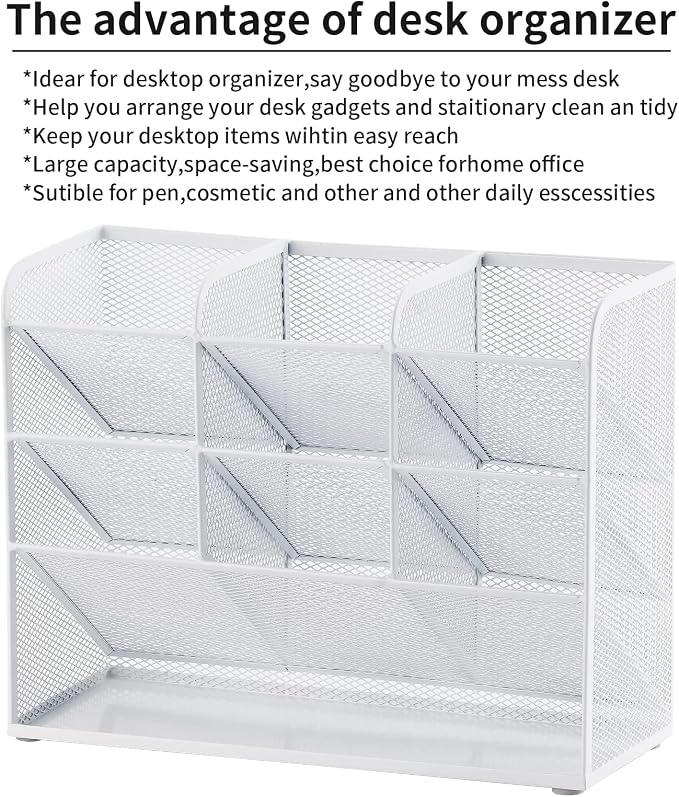 Marbrasse Mesh Desk Organizer, Multi-Functional Pen Holder, Pen Organizer for desk, Desktop Stationary Organizer, Storage Rack for School Home Office Art Supplies (White - Mesh Pen Holder)