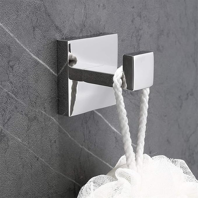 Nolimas Towel Hook Stainless Steel Bathroom Rustproof Clothes Towel Coat Hook Wall Mounted Square Toilet Kitchen, Heavy Duty Door Hanger, 4 Pack, Chrome Polished