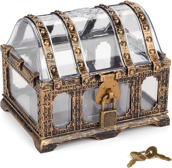 Transparent Antique Treasure Chest for Kids,Plastic Pirate Storage and Decorative Box