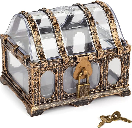 Transparent Antique Treasure Chest for Kids,Plastic Pirate Storage and Decorative Box