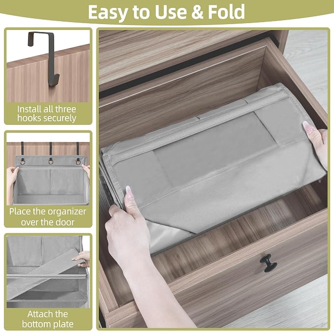 Over Door Organizer with 6 Extra Large Pockets 12 Side Pockets, 2-Pack Sturdy Closet Rack, Hanging Storage Organizer with Clear Window for Shoes, Diapers, Bedroom, Bathroom, Grey