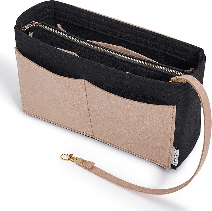 Vercord Felt Organizer Insert For Purse Handbag Tote Bag In Bag Inside Shaper Divider Neo Black & Beige Slender Medium