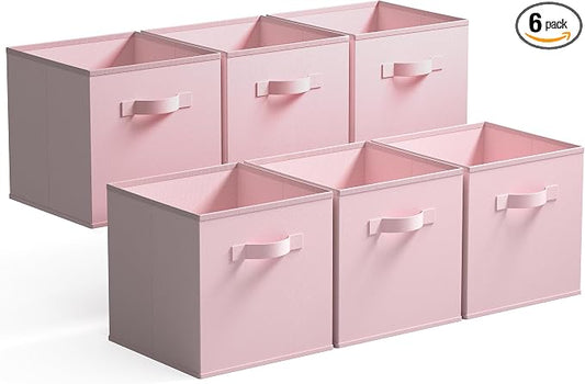 GRANNY SAYS Cube Storage Bins, 11 Inch 6 Pack Storage Cube Organizer, Foldable Fabric Storage Boxes with Handle, Decorative Clothing Storage Baskets for Shelves, Closet, Pink