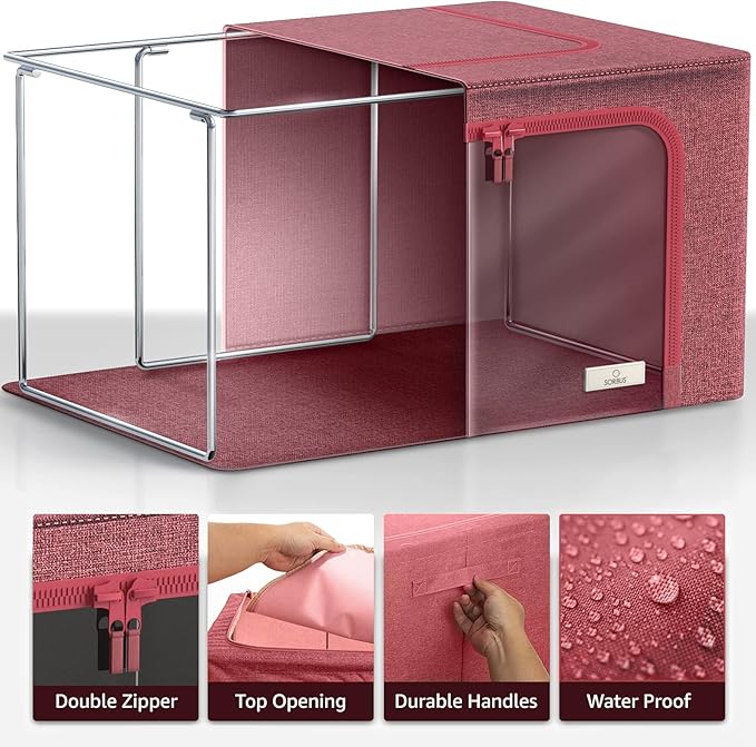 Sorbus Jumbo Storage Bins with Metal Frame - Oxford Fabric Storage Containers with Large Clear Window & Carry Handles - Stackable & Foldable Clothes Organizer Bags for Bedding Linen, Clothing & More