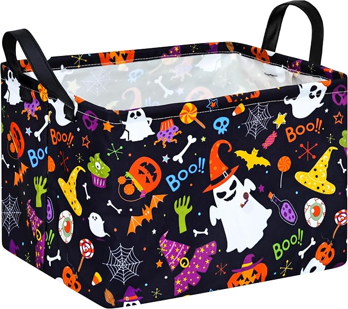 MAIZMZ Halloween Storage Basket Pumpkin Ghost Gift Basket for Kids Foldable Toy Box Waterproof Organizer Bin Laundry Nursery Hamper for Home Office Dorm Closet Shelf