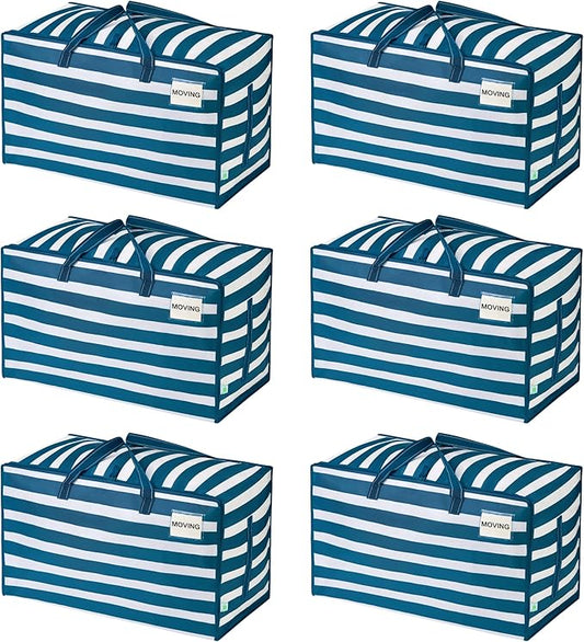 VENO 6 Pack Extra Large Heavy Duty Moving Bags with Wide Opening & Reinforced Handles, Reusable Storage Tote Bags with Strong Zippers for Clothes, College Dorm Essentials & Moving Supplies