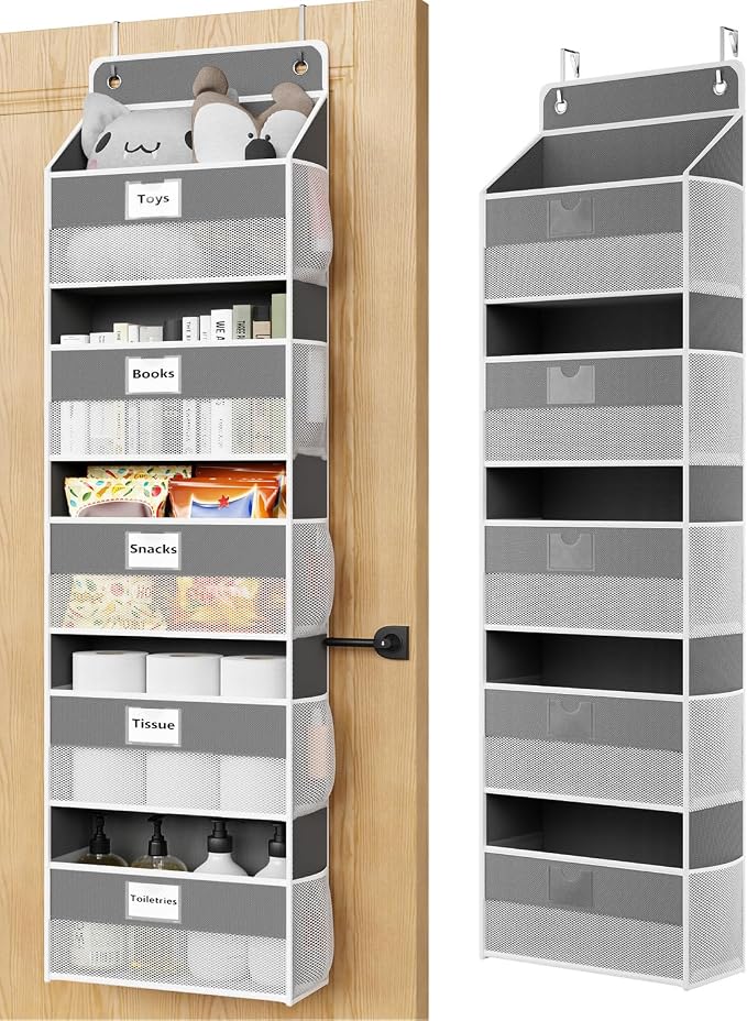 Optish Over The Door Organizer Hanging, 5 Shelf Behind The Doors Storage, Pantry Door Organizer, Closet Organizers for Bedroom and Nursery (Dark Grey)
