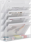 EasyPAG 5 Tier Wall File Holder, Mesh Hanging Folder Organizer with Classify Label, Versatile Desk File Holder, Vertical Wall Mounted Mail Organizer for Office Home Cubicle, White